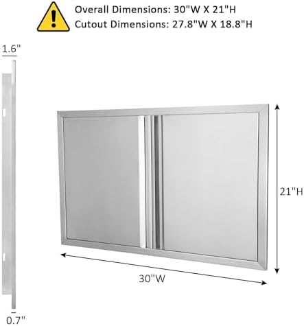 JIE JIN Outdoor Kitchen Door 30" W X 21" H Double Doors BBQ Access Door BBQ Island Door 304 Brushed Stainless Steel Flush Mount Door for Outdoor Kitchen BBQ Island Outdoor Cabinet Doors - Image 2