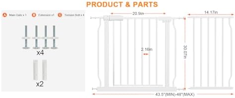 43.5 to 48 Inch Wide Baby Gate for Stairs Doorways - Image 2