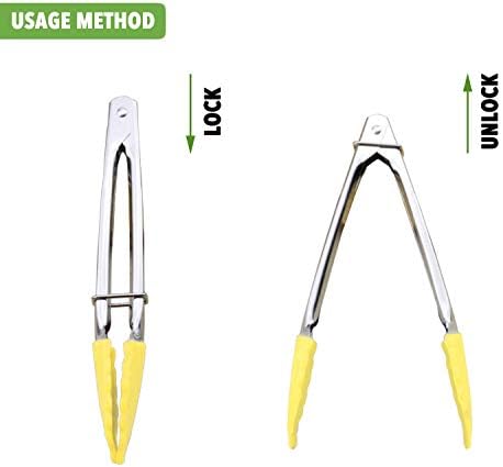 HINMAY 7-Inch Mini Tongs with Silicone Tips, Set of 3 (Yellow) - Image 4