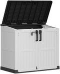 LHBcraft 36 Cu Ft Outdoor Storage Cabinet, Horizontal Resin Storage Shed Box for Backyards, Patios, Portable Waterproof Outdoor Storage Box with Lockable Doors, Ashen by LHBcraft-US