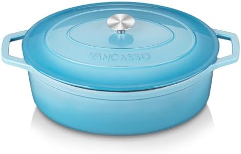 vancasso 9.3 Qt Oval Enameled Cast Iron Dutch Oven with Lid, Light Blue by vancasso
