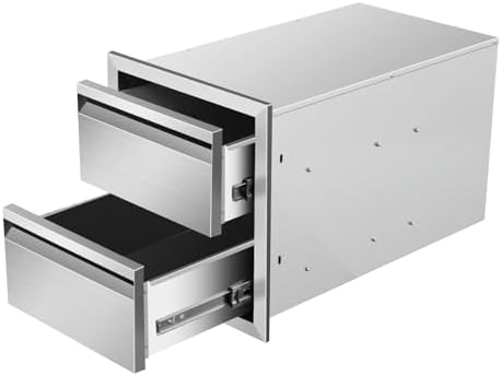 Outdoor Kitchen Drawers 14" W x 15"H x 23"D Double BBQ Drawers Stainless Steel Built-in Drawer for Outdoor Kitchen Island, Patio Grill Station by SGOLAN