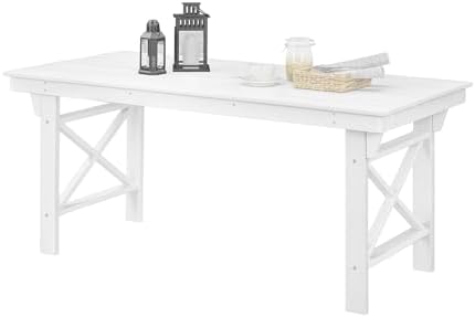 HDPE Outdoor Dining Table, 66.9” Rectangle Patio Dining Table for 6, All-Weather HDPE Outdoor Table with 2.2” Umbrella Hole, HDPE Patio Furniture for Deck, Backyard, Garden, Pool, Pearl by SeeHill