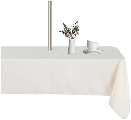 LUSHVIDA Rectangle Outdoor Tablecloth with Umbrella Hole 60x120 Inch Beige by LUSHVIDA
