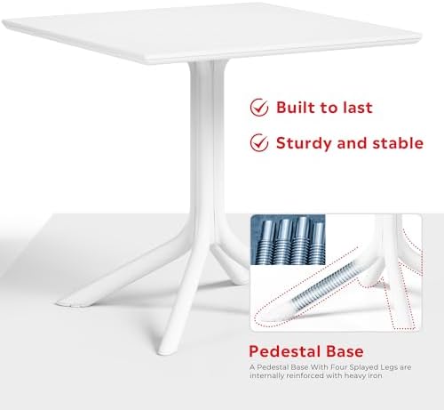 Costaelm Patio Dining Table for 4, Square PP Patio Table, 4-Person Weather Resistant Deck Table for Porch Poolside Lawn Garden Backyard, White - Image 7