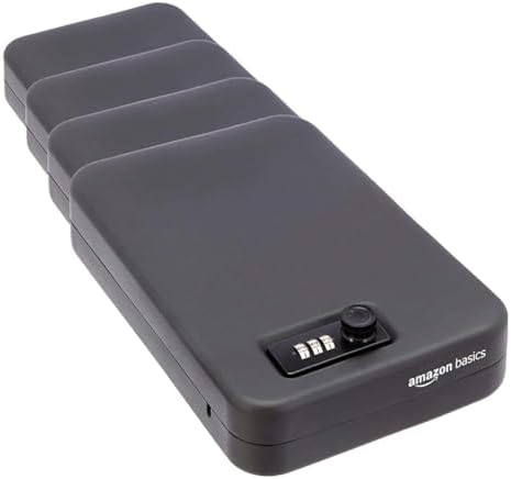 Amazon Basics Portable Security Case Lock Box Safe with Combination Lock for Documents,Valuables,Personal Items,Dorm Room,Home,Large,Black,(Pack of 4) by AmazonBasics