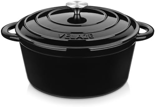 Velaze 7.5 QT Enameled Cast Iron Dutch Oven Pot with Lid,Black by Velaze