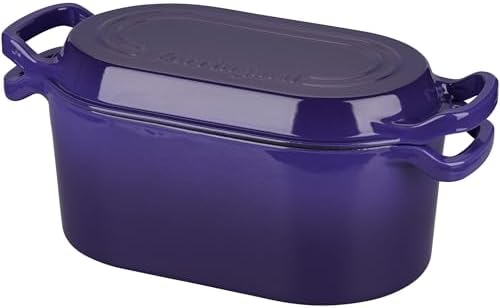 VORRINGARD Oval Dutch Oven Pot with Lid, Enamel Coating Cast Iron Bread Pans for Homemade Sourdough Bread Baking, Cooking, 4 Quart, Purple - Image 5