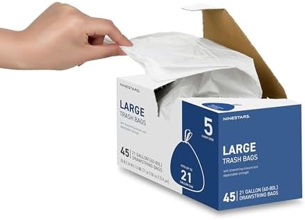 Ninestars Extra Strong White Trash Bags with Drawstring, Multiple Sizes 90 Count, Kitchen Drawstring trash bags 90 Trash Bags (21 gallon 90 ct) - Image 6