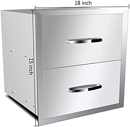 AHLOKI Stainless Steel with Chrome Handle BBQ Island Drawers for Outdoor Kitchen Or Grill Station,18Wx23Dx15H - Image 2