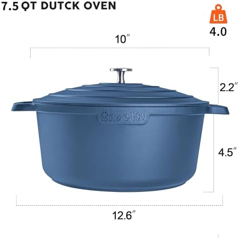 Large Dutch Oven Pot with Lid-7.5QT Cast Aluminum Oven Pot with Two Handles Lightweight for Bread Baking Braising and Roasting(Blue) - Image 2
