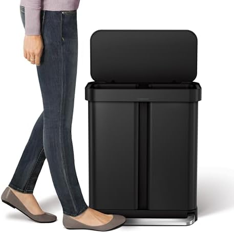 simplehuman 58L Liner Rim Rectangular Recycler, 24L+ 34L, Matte Black - Image 4