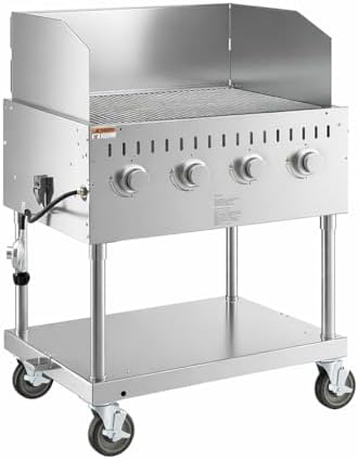 Commercial Stainless Steel Outdoor Liquid Propane Grill with Wind Guard, 30" Cooking Surface, 4 Burners, 64,000 BTU, for Restaurant Patio, Resort, Catering, Outdoor Kitchen, Hotel by Krollen+Industrial