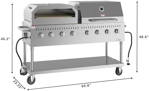 60 in. 8-Burner Commercial Outdoor Propane Gas Grill With 30 in. Roll Dome Cover and 30 in. Pizza Oven in Stainless-Steel, ETL Listed (CGKIT6-D30P30) - Image 3