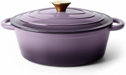 Vintage Style Oval Dutch Oven for Bread Baking, 4.5 Quart Non Stick Enameled Cast Iron Dutch Oven Pot with Lid, Oven Safe Oval Casserole with Lid up to 500°F for Baking, Braising, Stews, Roasting, Purple by Unknown