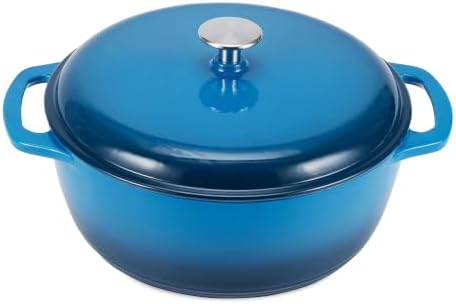 Amazon Basics Enameled Cast Iron Dutch Oven Pot With Lid, 6-Quart, Round, Dual Handles, Heavy-Duty, Oven Safe for Stews, Roasting & Baking, Blue by AmazonBasics