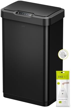EKO Mirage-T 50 Liter / 13.2 Gallon Touchless Rectangular Motion Sensor Trash Can or Recycling Bin, Brushed Stainless Steel Finish (Matte Black) by Unknown