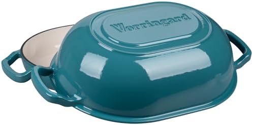 VORRINGARD Enameled Cast Iron Sourdough Bread Oven, Dutch Oven, Loaf Cast Iron Bread Pan for Homemade Bread Baking, Meatloaf Pan with Lid, 7QT, Bluegreen - Image 4