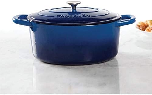 Crock Pot Artisan 7-Quart Oval Enameled Cast Iron Dutch Oven – Sapphire Blue, Heavy-Duty Cookware for Slow Cooking, Roasting, Baking with Lid - Image 2