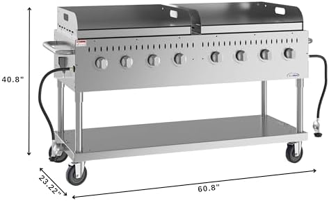 60 in. 8-Burner Commercial Outdoor Propane Gas Grill with Two 30 in. Griddles in Stainless-Steel, ETL Listed (CGKIT6-G30G30) - Image 3