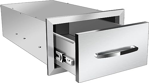 Outdoor Kitchen Drawer Single BBQ Drawer Stainless Steel BBQ Access Drawer with Handles, Flush Mount Storage Enclosed Cabinets Horizontal BBQ Island Drawers (14" Wx23 Dx8.5 H) by RIGMEC