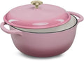 Best Choice Products 6 Quart Enamel Cast-Iron Round Dutch Oven, Family Style Heavy-Duty Pre-Seasoned Cookware for Home, Kitchen, Dining Room, Oven Safe w/Lid, Dual Handles - Pink Champagne by BestChoiceProducts