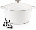 3 QT Small Enameled Cast Iron Dutch Oven with Self-Basting Lid, White by COOKWINCastIron