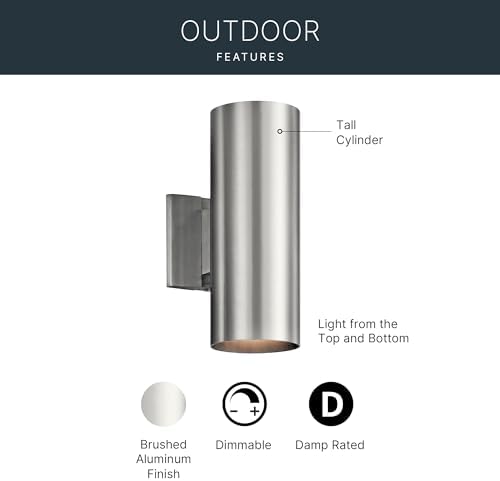 Kichler Cylinders 12" 2-Light Cylinder Outdoor Wall Sconce in Brushed Aluminum, (12" H x 4.75" W), 9244BA - Image 3