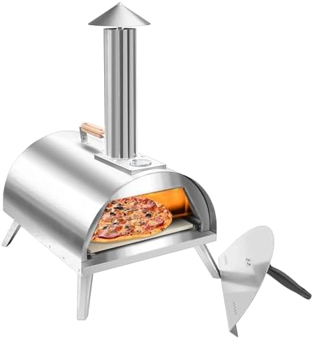 12" Wood Pellets Pizza oven with Thermometer – Portable Wood Fired Pizza stove, Stainless Steel, Quick Heat-Up, 12" Pizza Stone for Camping and Outdoor Cooking, Great Gift for Camping Enthusiasts by Unknown