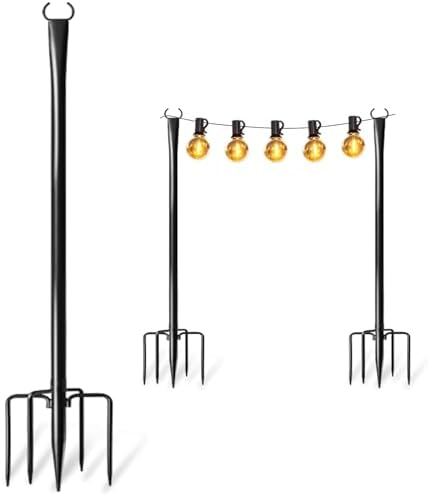 2 Pack Heavy-Duty String Light Poles for Outside with Fork, Adjustable Lighting Hanging Post Accessories for Patio Furniture Set Patio Decor Outdoor Decor Backyard Yard Pergola Garden Decorations by Nexillumi