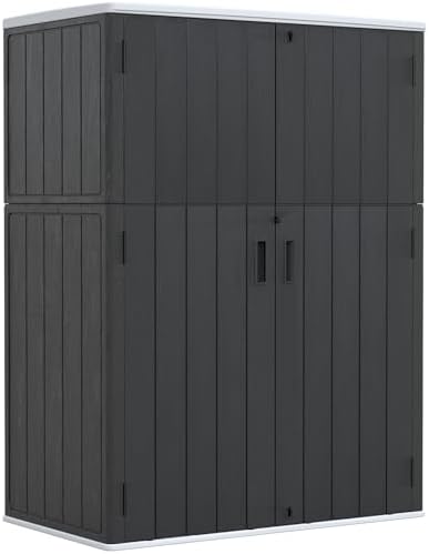 ZZM 57 Cu.ft Outdoor Storage Shed with Floor HDPE Double-Wall Resin Sheds Outdoor Storage, Lockable Weatherproof Storage Cabinet Fit for Garden Tools, Garage can, Bike, Patio Furniture, Black by ZZM