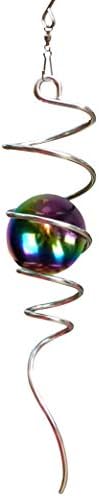 Fonmy Gazing Ball Spiral Tail -Decorative Wind Spinner 11 inch Tail and 2 inch Steel Orb. Indoor Outdoor Garden Decoration Silver Multi Color Ball -13 inch Height by FONMY