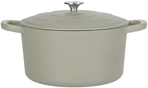 Crock-Pot Artisan 5-Quart Round Cast Iron Dutch Oven with Lid – Matte Green, Durable Oven Safe Cookware by Crock-PotBrand