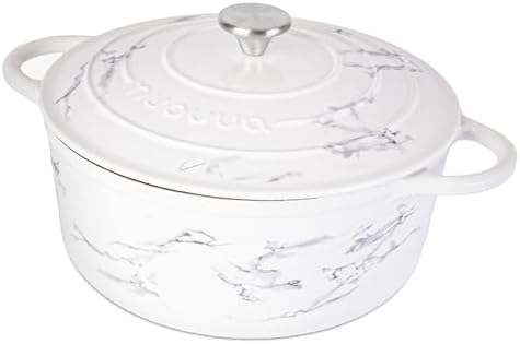 Cast Iron Dutch Oven with Lid – Non-Stick Ovenproof Enamelled Casserole Pot – Sturdy Dutch Oven Cookware – Marble, 6.4-Quart, 28cm – by Nuovva by Nuovva