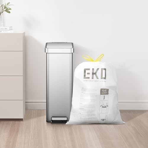EKO 12.9 Gallon / 45-49 Liter, 110 Count Drawstring Trash Bags, Extra-Strong Unscented Garbage Bags, Easy-Dispense Roll for Kitchen & Household Use, Resists Tears, Leaks and Punctures, Code J, White - Image 3