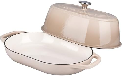 VORRINGARD Enameled Cast Iron Dutch Oven Pot with Dome Lid, Oval Bread Oven for Homemade Sourdough Bread Baking, Oven Safe up to 500°F, 6 Quart, Latte - Image 7