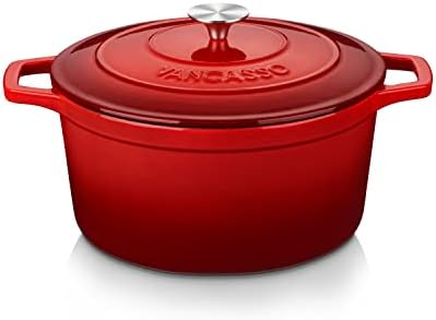 vancasso 7.5 Qt Round Enameled Cast Iron Dutch Oven with Lid, Red by vancasso