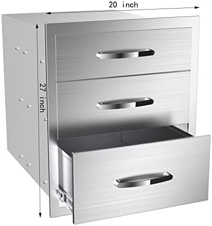 Outdoor Kitchen Drawers Stainless Steel 3-Drawer BBQ Drawer Enclosed Built-in Drawer Flush Mount For Outdoor Kitchens & BBQ Islands,20Wx23Dx27H - Image 2