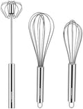 NileHome Stainless Steel Whisk Set 8" 10" + 12" Semi-Automatic Rotary by NileHome