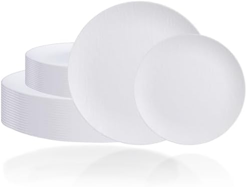 32pcs White Hard Plastic Plates Reusable Dinnerware Dish Set by WWONDERFUL