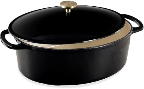 Best Choice Products Oval 7.5 Quart Enamel Cast-Iron Dutch Oven, Heavy-Duty Pre-Seasoned for Baking, Cooking w/Side Handles – Black Licorice by BestChoiceProducts