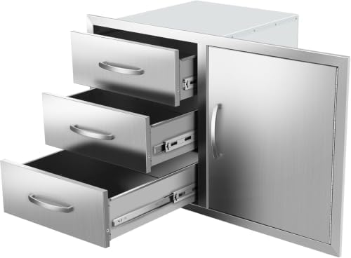 Outdoor Kitchen Drawer Combo, BBQ Access Door Drawers Combo With Stainless Steel, Perfect For BBQ Grill Station Outdoor Kitchen Storage Cabinet (Drawer Combo-38.3Wx22.7Hx20.7D with Handles) by OLIPIC