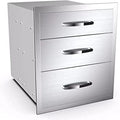 Stainless Steel Outdoor Kitchen BBQ Island Drawers - Flush Mount Triple Access, 18Wx23Dx21H by RIGMEC