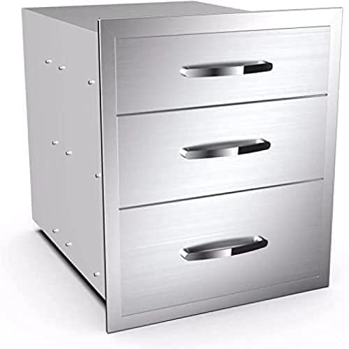Stainless Steel Outdoor Kitchen BBQ Island Drawers - Flush Mount Triple Access, 18Wx23Dx21H by RIGMEC