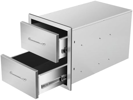 Outdoor Kitchen Drawers 14" W x 15" H x 23" D Stainless Steel Double Drawers with Ergonomic Handle for BBQ Island, Patio Grill Station & Outdoor Kitchen Cabinets by Unknown