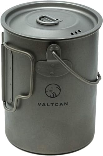 Valtcan 900ml Titanium Pot Boil Cook & Drink From One Pot, 134g Ultralight, Thicker Gauge Grade 1 Ti, Aligned Bail Handle, Lid with Steam Holes, Campfire & Stove, Mesh Bag by Valtcan