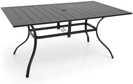 63"x38" Rectangle Outdoor Patio Dining Table with Umbrella Hole - 6 Person - Image 4