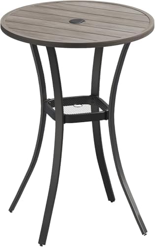 VICLLAX 28" Round Outdoor Bar Table with Adjustable Umbrella Hole, Counter Height Outdoor Furniture for Balcony, Grey Wood-Like by HOME