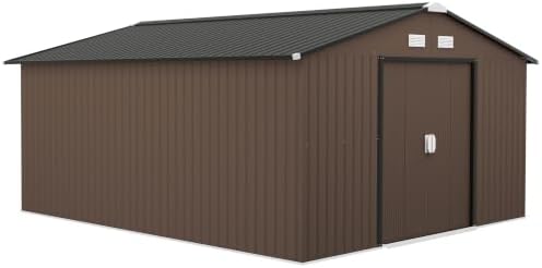 Outsunny 11' x 13' Outdoor Storage Shed, Garden Tool Metal Shed, Brown by Outsunny