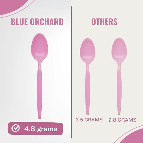 Light Pink Plastic Spoons (24 Pack) - Durable Soft & Baby Pink Spoons for Parties, Disposable Plasticware, Colored Flatware, Utensils, Cutlery for Occasions, Birthday Party Supplies, Blue Orchards - Image 4